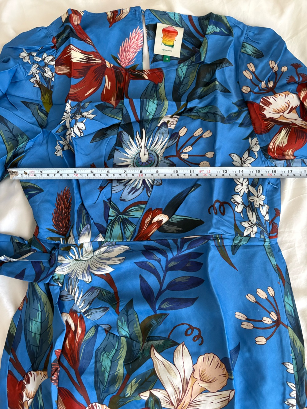 NWOT Farm Rio Blue Surreal Flowers Wrap Mini Dress M - Picture 10 of 16
